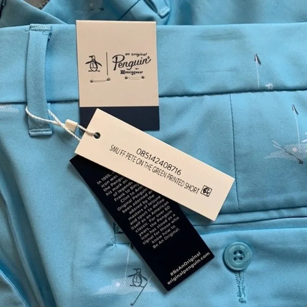 NWT Penguin‎ | Blue Smuff Pete On The Green Printed Golf Short 36